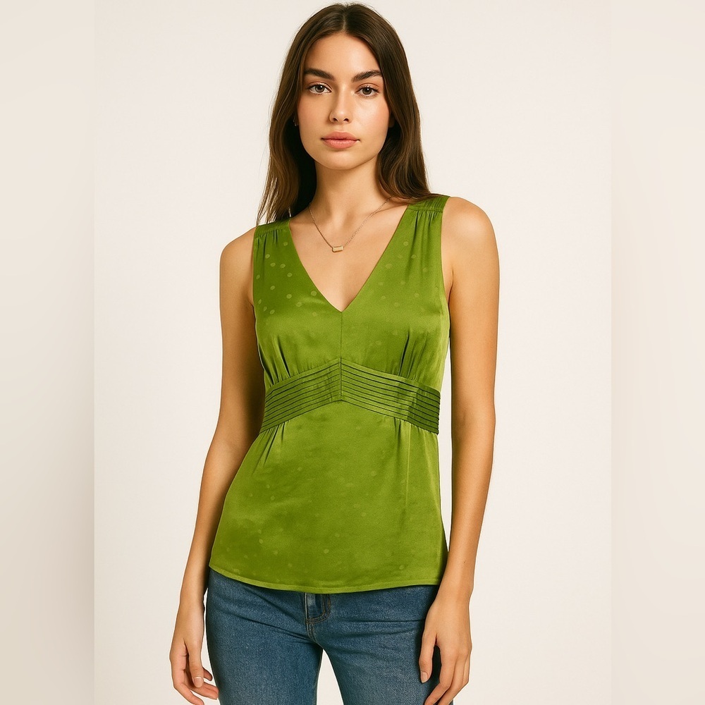 Ann Taylor Olive Green V-Neck Sleeveless Blouse